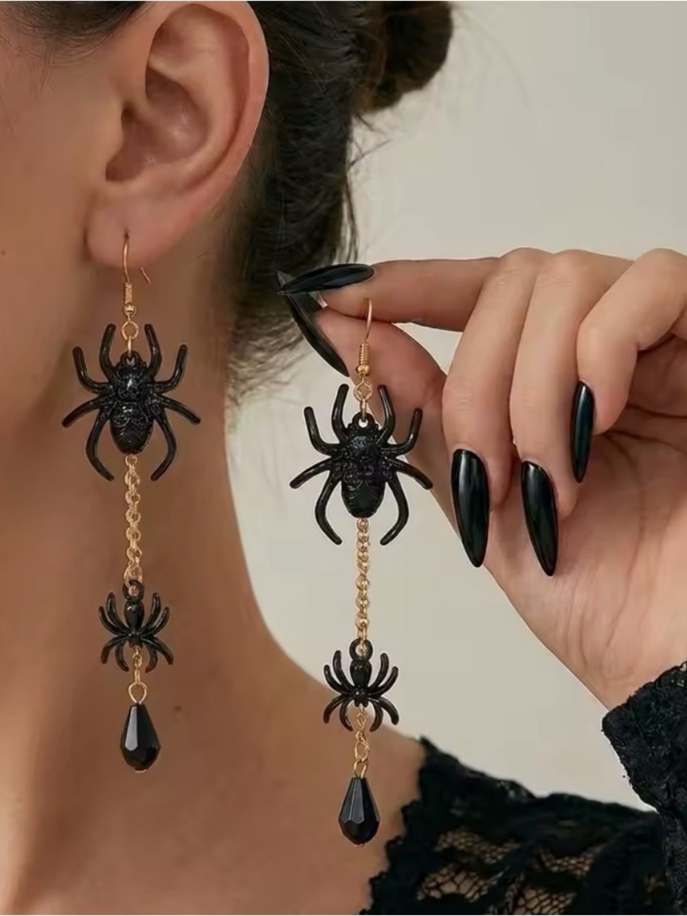 Black Spider Drop Earrings for Women - Statement Gothic Jewelry